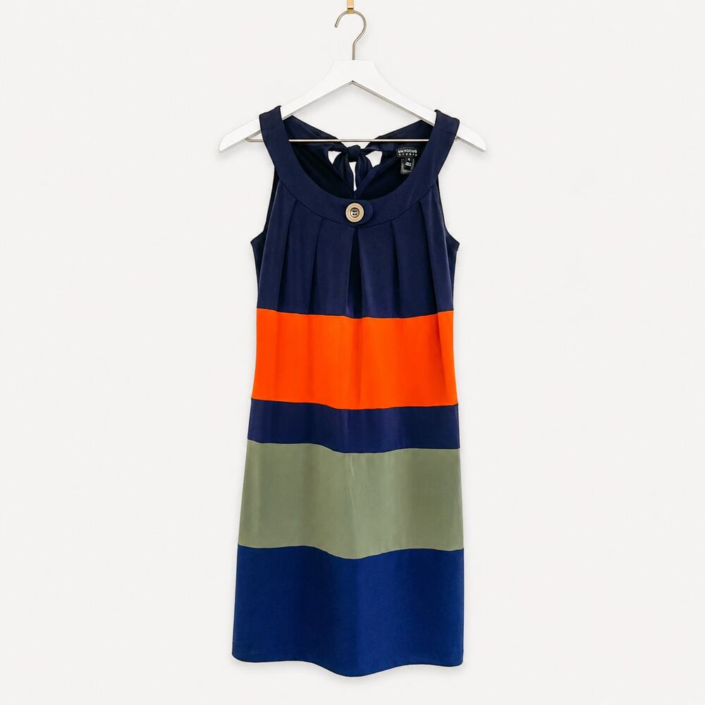 En Focus Studio Color Block Sleeveless Dress Size 4 Navy Orange Green